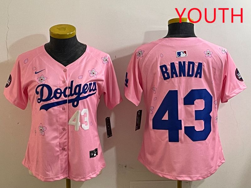 Youth Los Angeles Dodgers #43 Banda Pink White Blue Sakura Edition 2025 Nike MLB Jersey style 3->youth mlb jersey->Youth Jersey